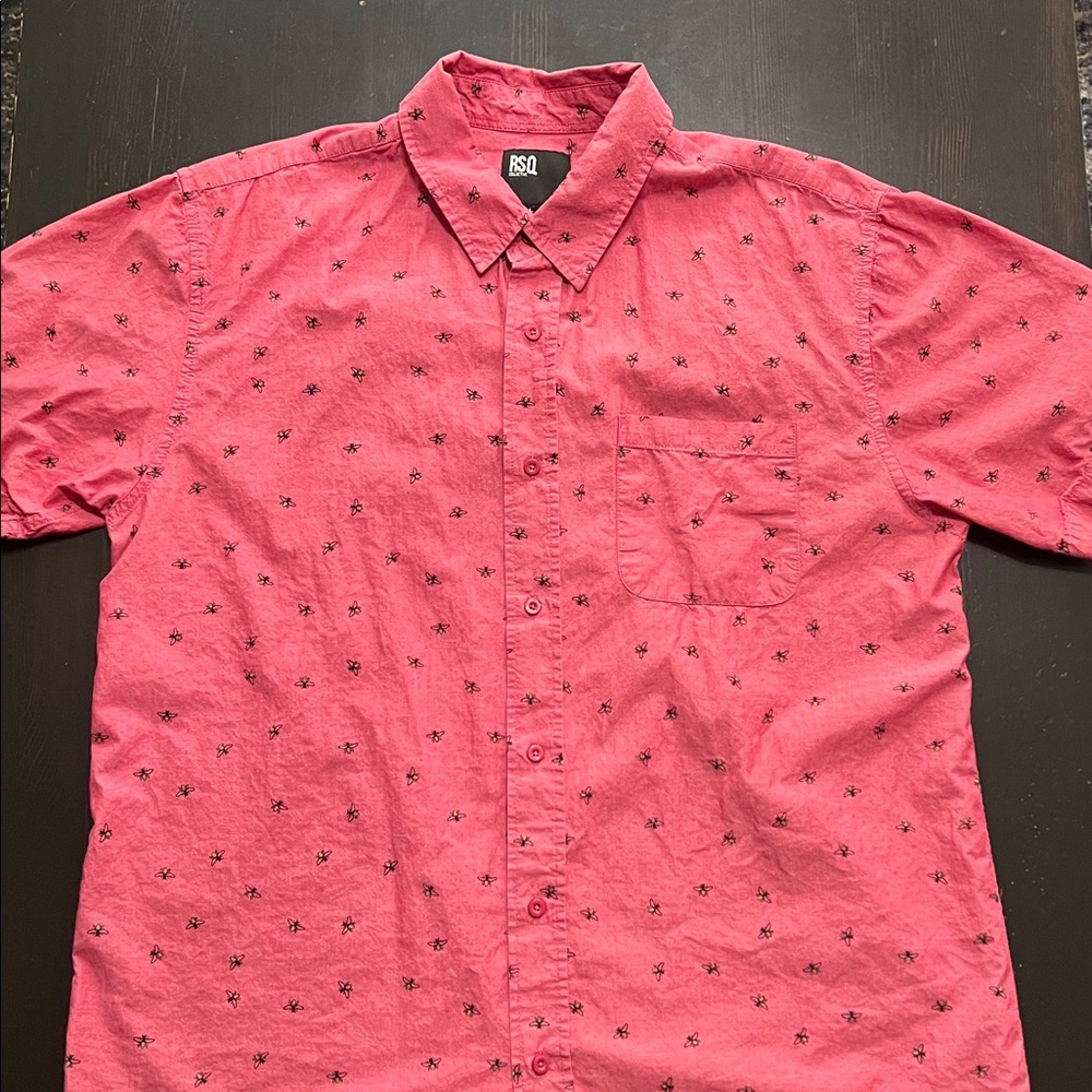 Pink Short Sleeve “Bees” Button-Up Shirt